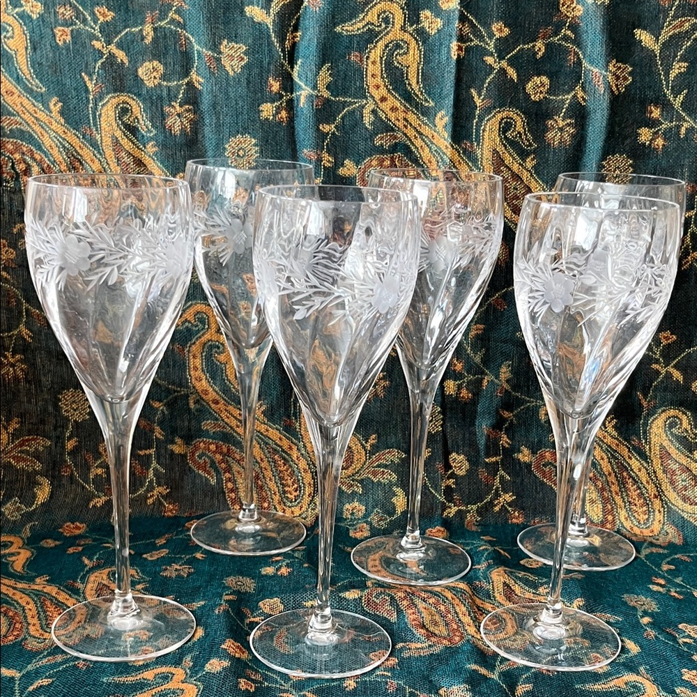Elegant Susan Perez hand crafted swirled wine glasses set of 6 made 1996